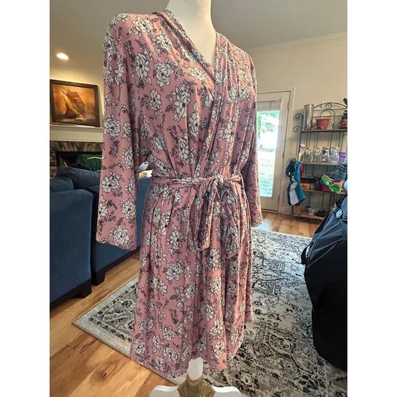 Lala Sleepwear Robe Pink Floral Tie Belt Womens 2X - Picture 2 of 7